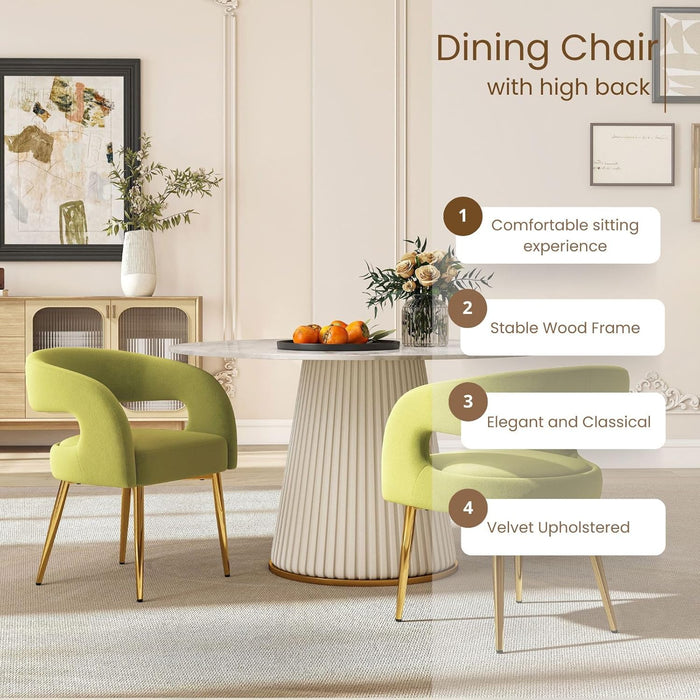 Upholstered Dining Chairs Set of 2, Velvet Kitchen Chairs with Open Back&Arm Kitchen & Dining Room Chairs Gold Legs Accent Diner Chair for Living Room Restaurant Reception, Oliver Green