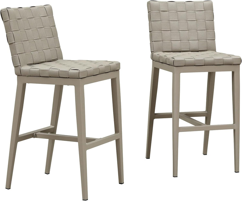 Outdoor Bar Stools Set of 2, Leather Bar Height Chairs, Taupe