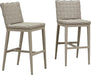 Outdoor Bar Stools Set of 2, Leather Bar Height Chairs, Taupe