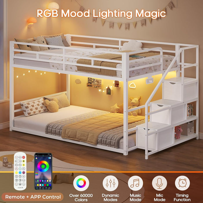White Twin Over Twin Bunk Bed IntegratedStorageDrawers