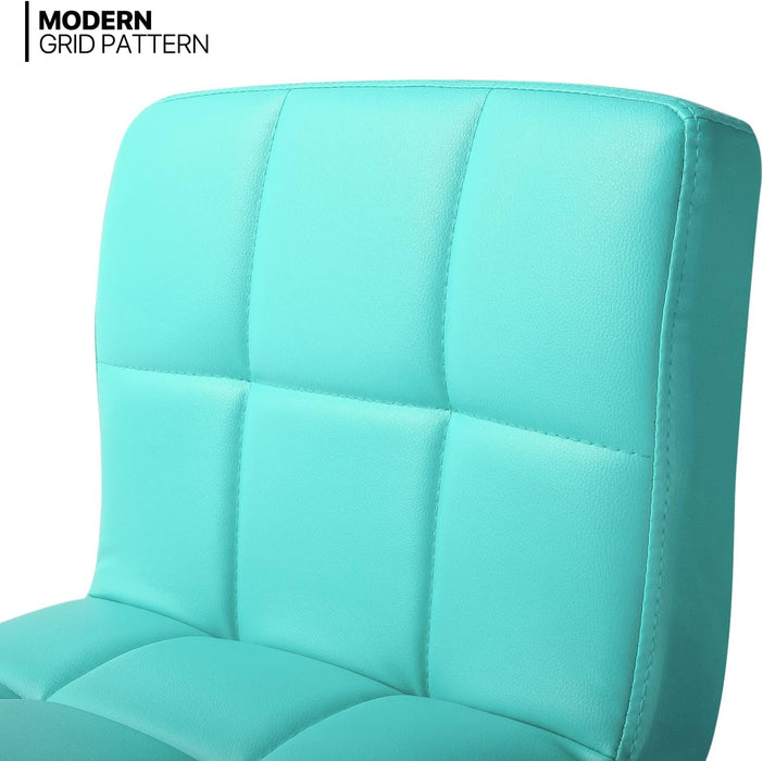 Adjustable Bar Stools Set of 2 PU Leather Swivel Counter Height Modern Square Island Barstool with Back for Kitchen Counter Chairs, Cyan