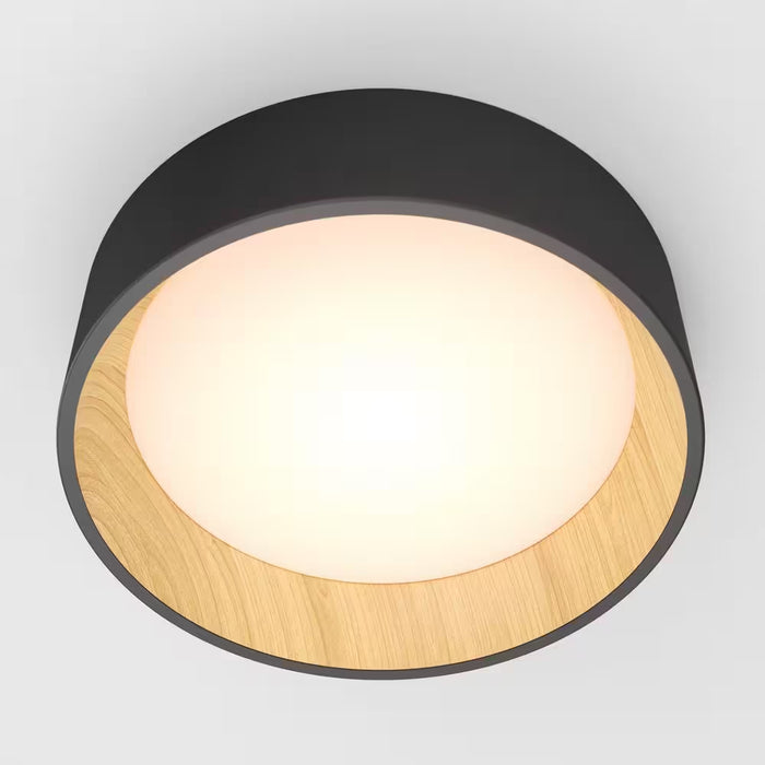 Alton 13 In. 1-Light Modern Black and Wood Integrated LED 3 CCT Flush Mount Ceiling Light Fixture for Kitchen or Bedroom