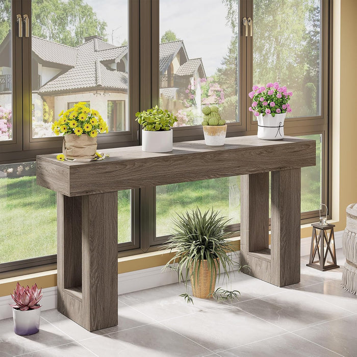 63-Inch Long Console Table, Wooden Rectangular Sofa Table behind the Couch, Farmhouse Entryway Table for Entrance, Hallway, Living Room (Grey)