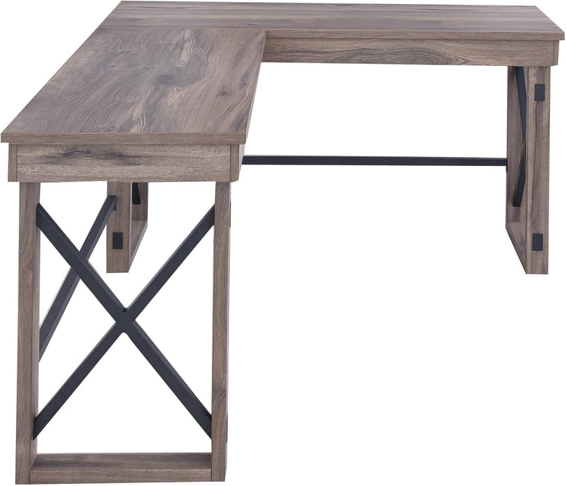 LYS L-Shaped Industrial Desk - Gray Oak Top - 29.50" Height X 67" Width X 52.13" Depth