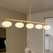 Golden Linear Midcentury Chandelier Quintuple Globes