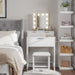 White Makeup Vanity Desk with Hollywood Mirror and Lights, Girls Vanity Set with Stool, Compact Make up Table with Drawers and Outlet for Bedroom Small Space