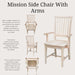 , Mission Side Chair with Arms, Solid Wood Parawood, Dining Chairs, Box Seat Construction, Traditional Kitchen/Dining Room Furniture, Unfinished