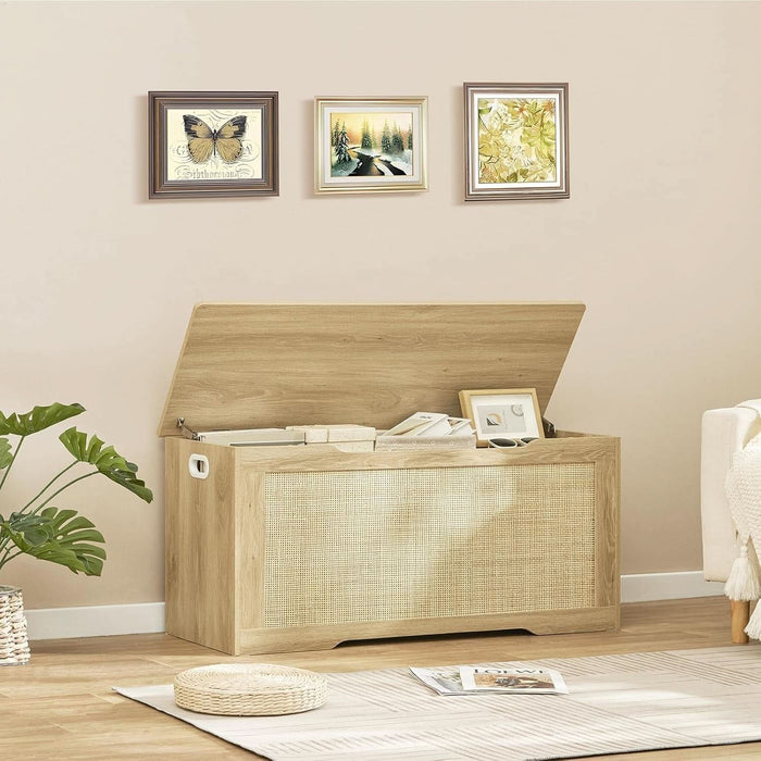 39.4” Storage Chest, Toy Box with 2 Safety Hinges, Toy Chest for Bedroom, Storage Bench with Storage, Shoe Bench, Supports 220 Lb, for Living Room, Entryway, Natural