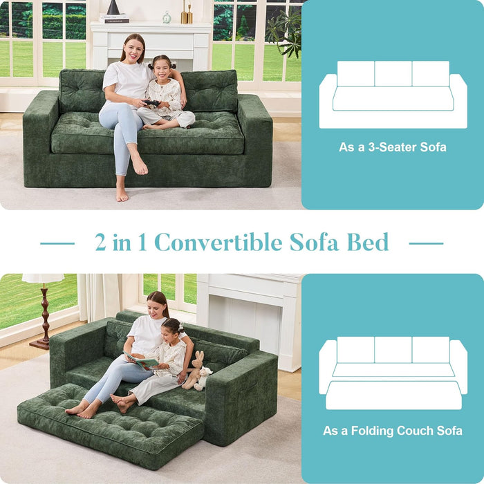 Green ThreeSeater Chenille Sofa With Tufted Upholstery