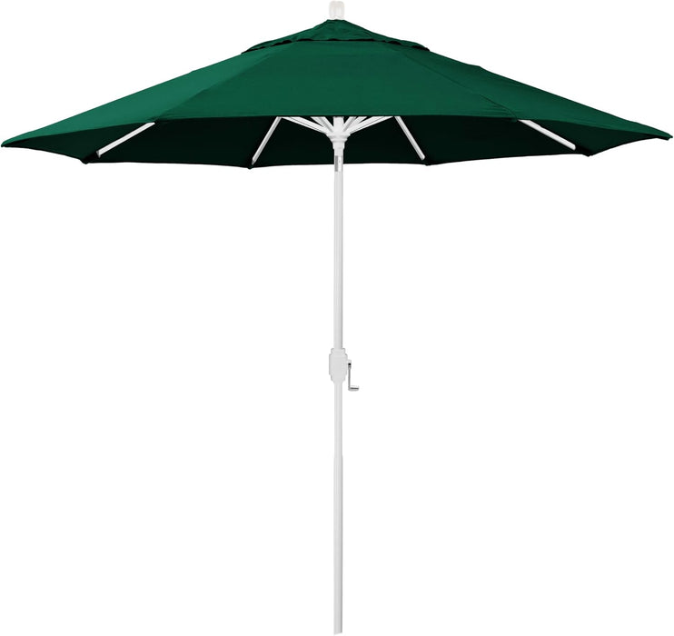 12-Year-Non-Fading, 9Ft Premium Sunbrella Patio Umbrella, Hand-Crank, Button-Tilt, White Frame, Forest Green Fabric