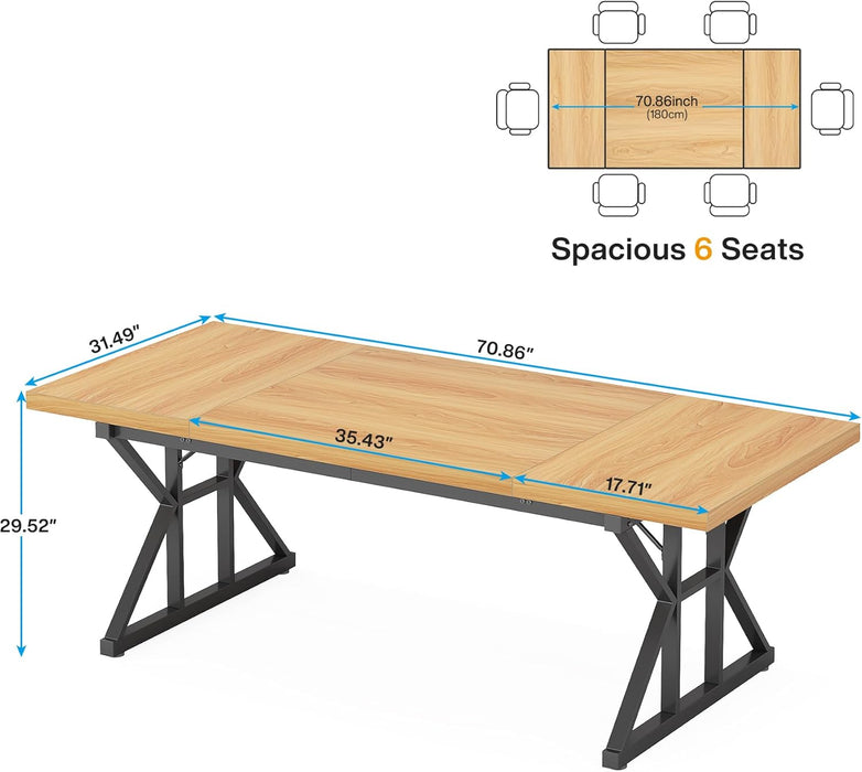 70.8-Inch Executive Desk, Large Computer Office Desk Workstation, Modern Simple Style Laptop Desk Study Writing Table Business Furniture for Home Office (Light Walnut/Black, 70.8 Inch)