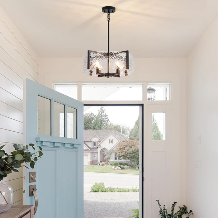 Black Drum Glass Chandelier With Crystal Ripple Shade