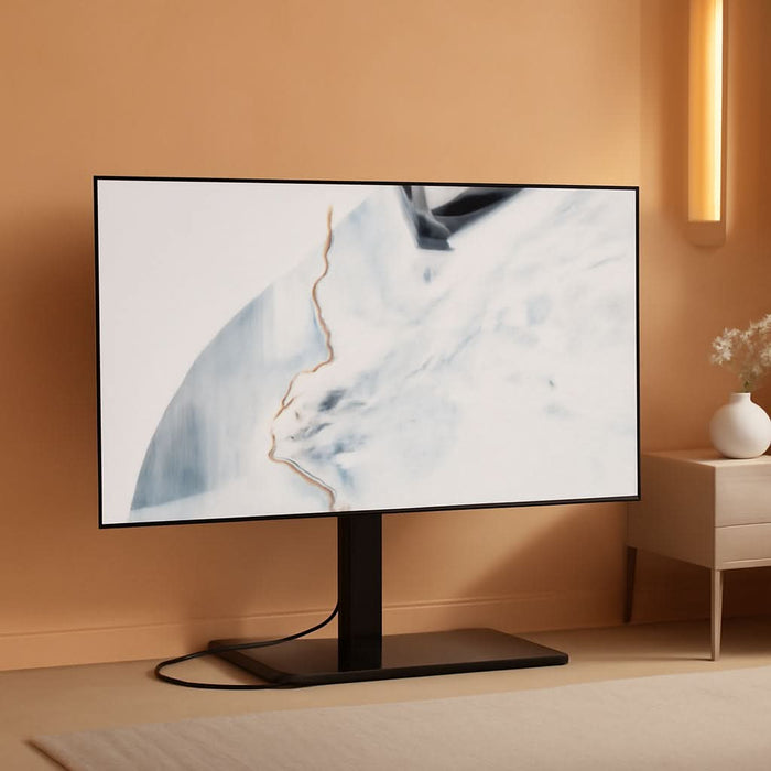 Universal TV Stand with Power Outlets for 50-85 Inch Tvs, Swivel&Height Adjustable Tall TV Stand for Bedroom Living Room, 27.5''Large Tempered Glass Base Holds up to 110 Lbs.