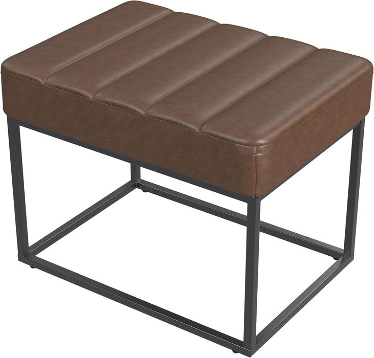 Theodore Channel Tufted Small Ottoman - Brown Faux Leather