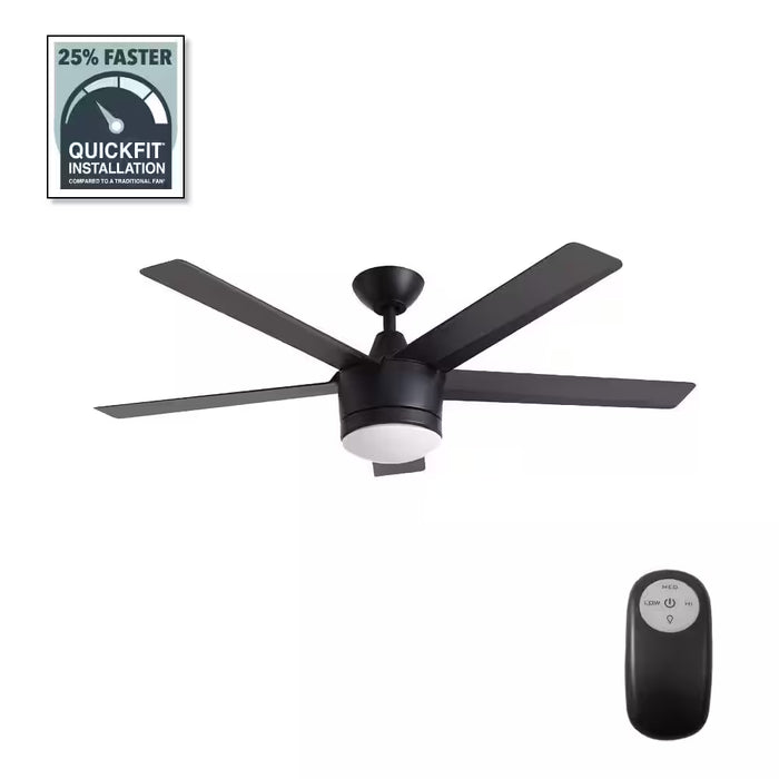 Merwry 52 In. Integrated LED Indoor Matte Black Ceiling Fan with Light Kit and Remote Control