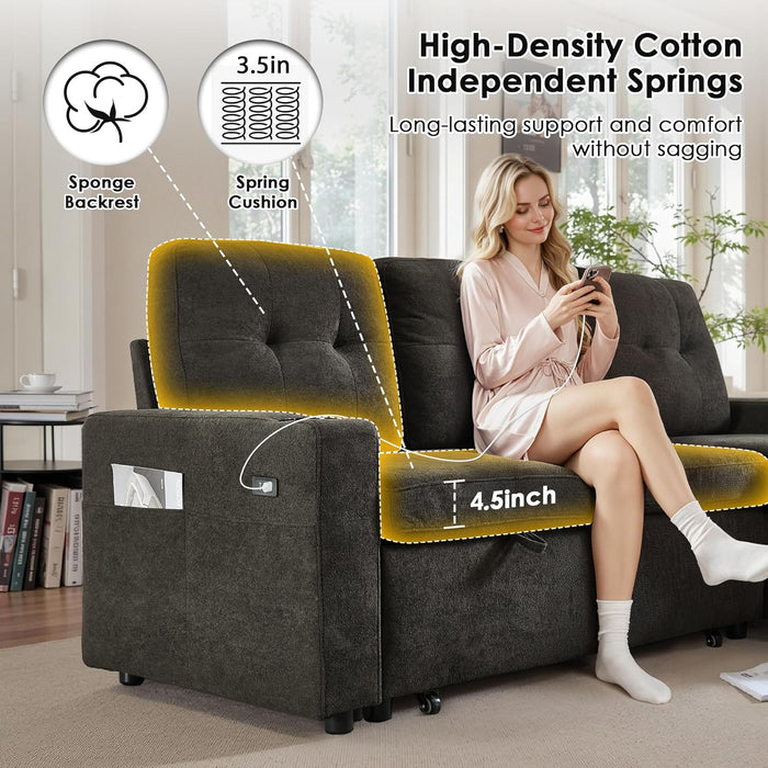 DarkGreyMicrofiber Reversible Sectional Sofa Bed With USB