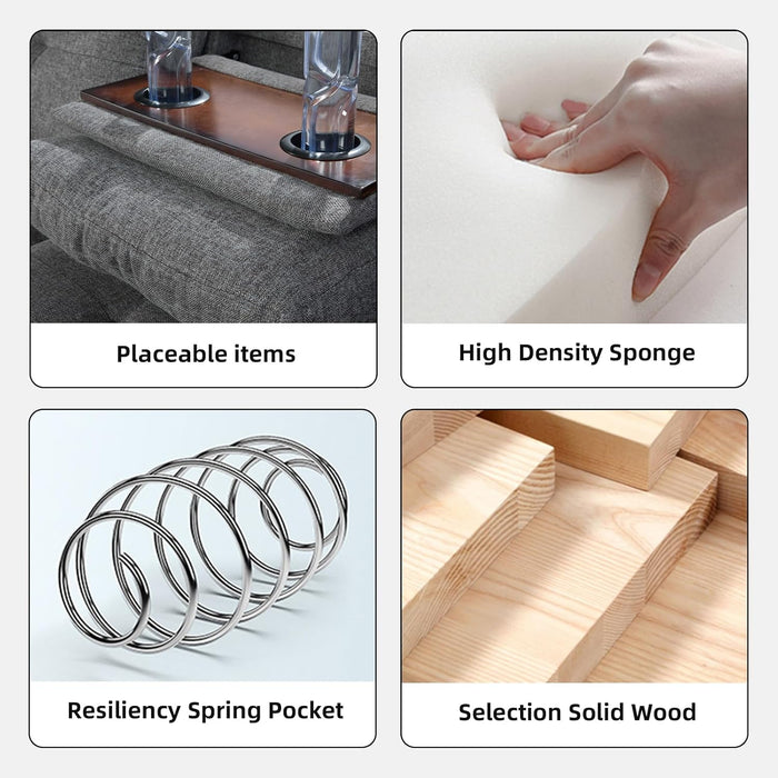 L Shaped Sectional Sofa with Ottoman, Nail-Head Design Linen Right Facing Modern Couches with Cup Holder for Living Room, Bedroom, Office