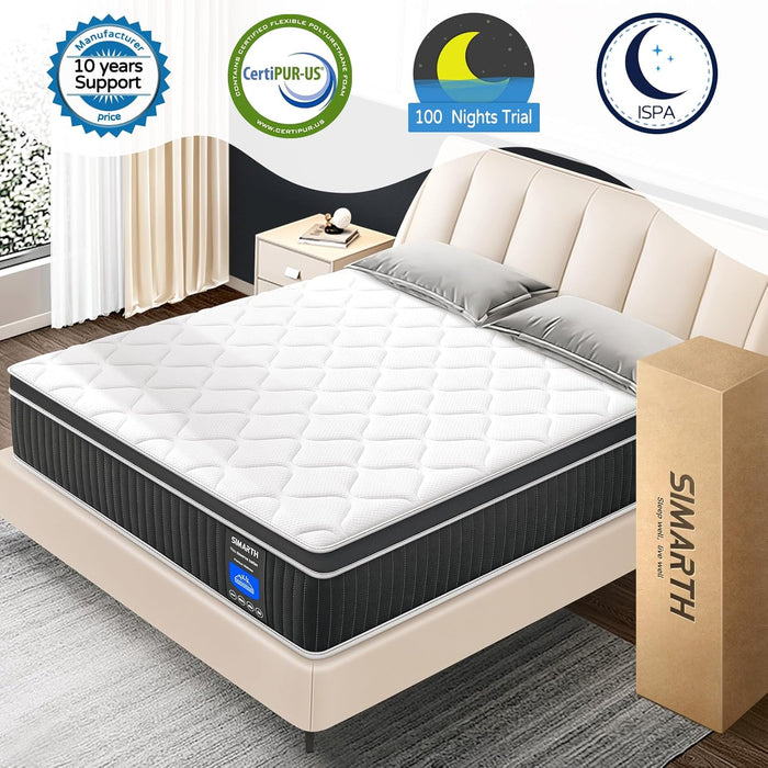 Queen Size Mattress 14 Inch, Upgrade Strengthen Queen Hybrid Mattresses in a Box, Memory Foam and Individually Pocketed Springs for Support and Pressure Relief, Medium Firm