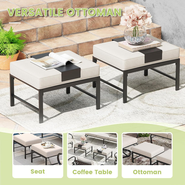 6 Pieces Outdoor Furniture Set, Cushioned Patio Conversation Set with 47" Coffee Table, Spacious 3-Seat Sofa, 2 Patio Sofa Chairs and 2 Cushioned Ottomans, Beige