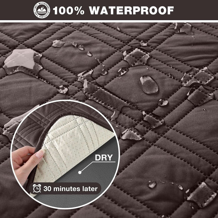 100% Waterproof Recliner Sofa Cover Non Slip Couch Cover for 3 Seat Reclining Sofa, Split Reclining Couch Covers 3-Piece with Straps, Washable Sofa Slipcover for Kids Pets(3 Seater, Chocolate)