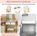 Small Makeup Vanity Desk with Mirror & Chair, Mini Vanity Desk Table Set with Fabric Storage Drawer, 19.7" Compact Vanity Desk for Girls, Dressing Table with Chair for Bedroom, White Golden