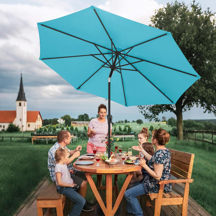 Patio Umbrella Outdoor with Push Button Tilt, 10 Ft Aqua Blue