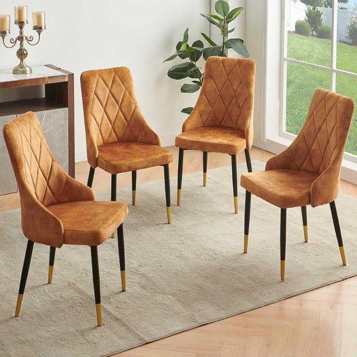 Upholstered Velvet Dining Chair Set of 4, Mustard Armless Side Chair with Metal Legs for Home Kitchen