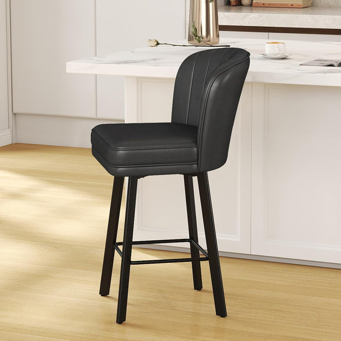 Swivel Counter Height Bar Stools Set of 4, 26'' Modern Barstools with Backs and Metal Legs, Upholstered Bar Chairs, Faux Leather Black Stools for Kitchen Island Chairs