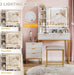 Makeup Vanity Desk with Mirror and Lights, Vanity Table with 5 Drawers, Vanity Set with Stool and Removable Side Storage Cabinet for Bedroom, White & Gold