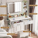 Small Vanity Desk, Vanity Desk with Mirror and Lights, Makeup Vanity Desks with Power Strip, Vanity Table with Drawers and Shelves, Adjustable Lighting, Dressing Table for Bedroom Dressing Room, White