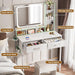 Small Vanity Desk, Vanity Desk with Mirror and Lights, Makeup Vanity Desks with Power Strip, Vanity Table with Drawers and Shelves, Adjustable Lighting, Dressing Table for Bedroom Dressing Room, White