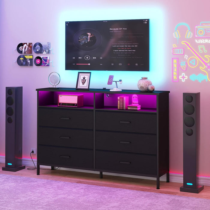 Black Dresser with LED Lights for Bedroom