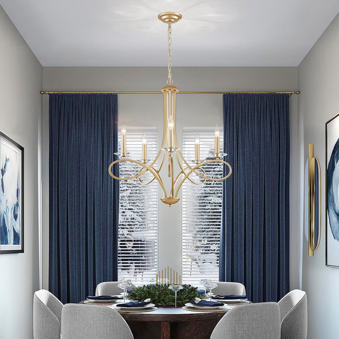 Gold Five Light Chandelier Fixture Crystal Accents