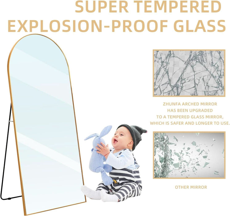 Arched Full Length Mirror, 71X32 Oversized Floor Mirror with Stand, Gold Mirror Full Length, Aluminum Full Body Dressing Mirrors with Arched-Top, Leaning for Living Room, Bedroom