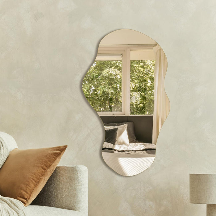 Irregular Wall Mirror Asymmetrical Mirror, 34''X20.5'' Decorative Modern Mirrors for Bathroom Bedroom Living Room Entryway, Cloud Frameless Mirror, Wall Mounted (34''X20.5'', Cloud)