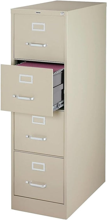 4-Drawer Vertical File Cabinet, Letter Size, Lockable, Putty