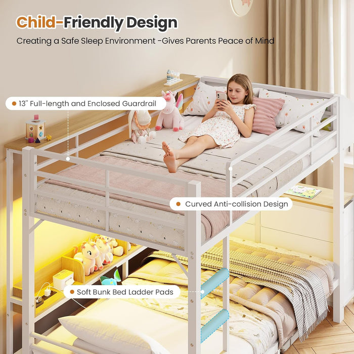 White Twin Over Twin Bunk Bed IndustrialStorageDrawers