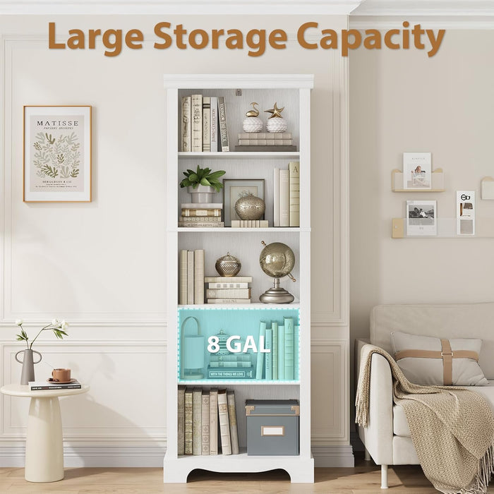 5-Tier Bookshelves and Bookcases, 61.1 Inch Tall Bookshelf with Ample Storage Space, Wooden Bookcase with Unique Design, Modern Bookshelf for Study Room, Living Room, Home Office, Bedroom (White)