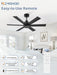42 Inch Black Ceiling Fan without Light, Bedroom Ceiling Fan No Light, 6 Blades, Quiet Reversible DC Motor, 6-Speeds, Small Ceiling Fan for Bedroom, Living Room, Patio, Indoor/Outdoor Use