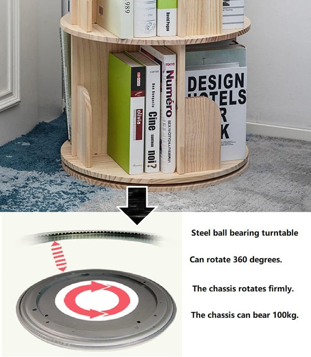 Wooden Rotating Bookshelf 2Tier Floor Display Rack