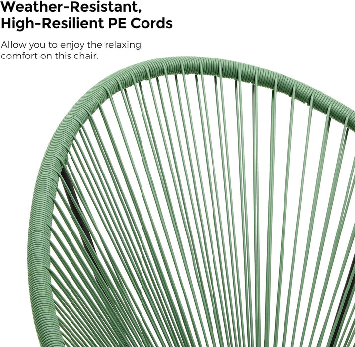 3-Piece Outdoor Seating Acapulco Chair, Modern Patio Furniture Set, Glass Top Table and 2 Chairs, Indoor and Outdoor Conversation Bistro Set, Light Green UGGF011C01