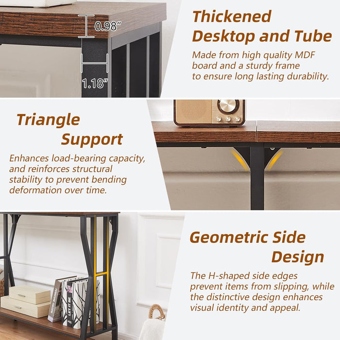 Sofa Console Table, 70.9" Extra Long Sofa Table with 2-Tier Storage, Industrial Narrow Console Tables behind Couch, Hallway Table for Entryway, Living Room, Rustic Brown