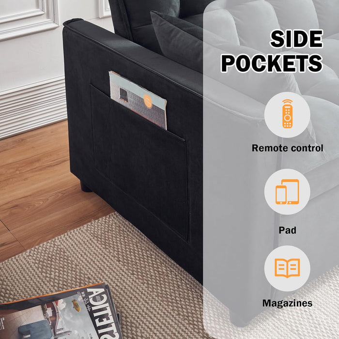 Black Velvet Sleeper Sofa With Adjustable Backrest