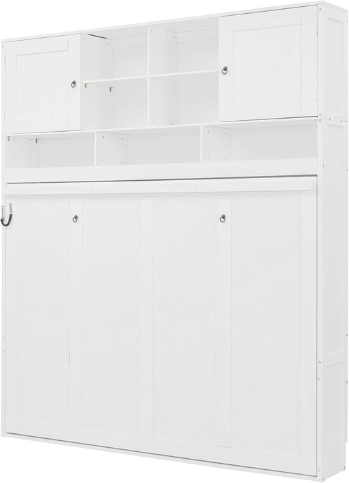 White Queen Murphy Wall Bed With BuiltInStorageSolutions