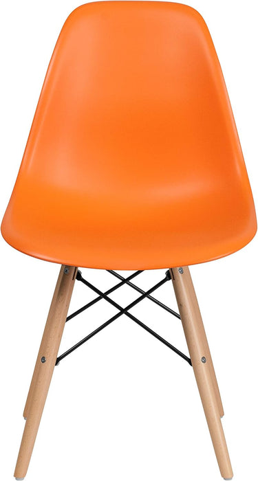 Elon Series Orange Plastic Chair with Wooden Legs for Versatile Kitchen, Dining Room, Living Room, Library or Desk Use