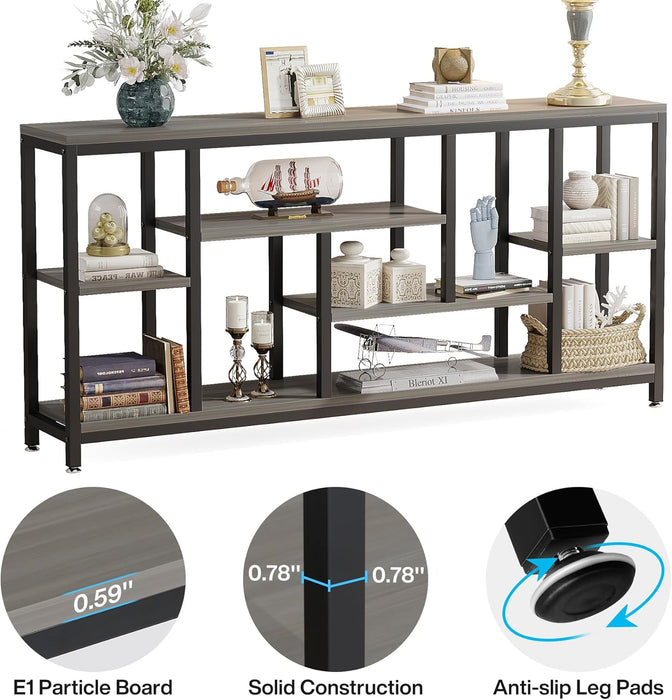 Console Sofa Table, 70.9 Inch Extra Long Console Table behind Couch with Storage Shelves, 3-Tier Modern Narrow Entryway Hallway Accent Table for Living Room, Grey