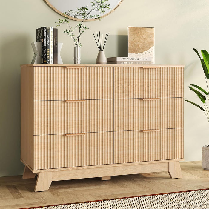 6 Drawer Dresser for Bedroom, Fluted 39.4" Wide Chest of Drawers