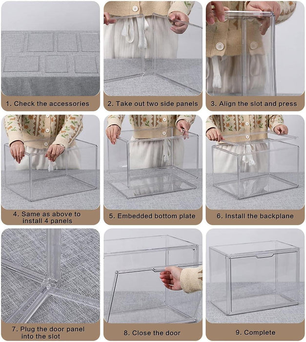 Clear Stackable Plastic Storage Bins with Magnetic Lid, Dustproof Book & Cosmetic Display Cases, Large Figures Collectibles Showcase, Shoe Box, Protection Organizer (L, Count, 3)