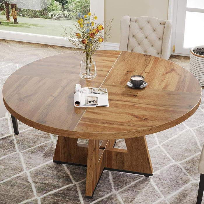 Farmhouse Dining Table, 47 Inch round Dinner Table for 4, Rustic round Dining Room Table for Home Dining Room Living Room (Wood)
