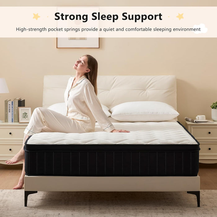 Queen Mattress 12 Inch Hybrid Mattresses with Memory Foam - Mattress in a Box with Individual Pocket Spring - Medium Firm Sleep Support Pressure Relief Certipur-Us Certified 12 Inch Queen